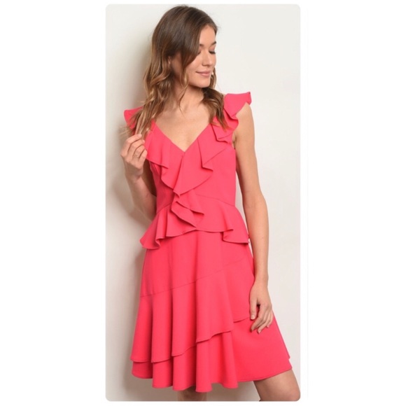 Adorable Hot Pink Ruffle Fit N’ Flare  Dress - Picture 2 of 12